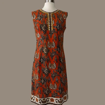 Vintage 60s Patterned Batik Cotton Dress by Mulchands - Image 1 of 4
