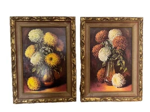 Vintage Pair James Lee’s  Bronze Mums/golden Mums Framed Antique Prints 23”x17” - Picture 1 of 12
