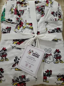 Pottery Barn Teen Christmas Mickey Mouse & Minnie Flannel Pajama Set Large - Picture 1 of 4