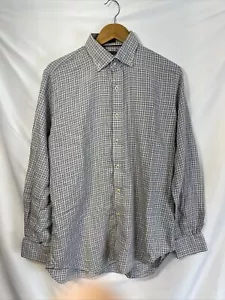 Peter Millar Button Down Shirt Large Cashmere Blend White Check Mens - Picture 1 of 16