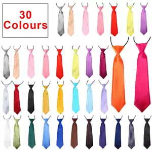 Boys Girls Classic Satin Elastic Neck Tie Wedding Prom Children School Kids Tie - Picture 1 of 41