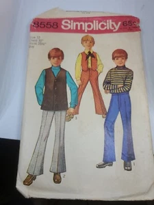 Simplicity 8558 Boys Bell-Bottom Pants & Vests Size 12 Vintage Sewing Pattern - Picture 1 of 5