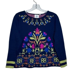HWR Monogram Anthropologie Size S Floral Intarsia Sweater Colorful Boxy Blue - Picture 1 of 10