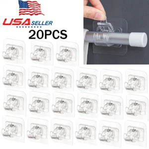 20Pcs Nail Free Adjustable Curtain Rod Clip Brackets Self Adhesive Holder Hooks - Picture 1 of 11