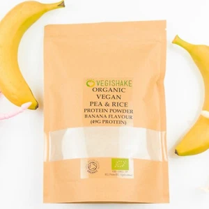 Proteína orgánica de guisante y arroz en polvo sabor a plátano aminoácido ECAA BCAA completo vegano - Imagen 1 de 9