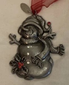 Pewter Snowman Christmas Ornament With Red And White Rhinestones & 2007 Tag - Picture 1 of 4