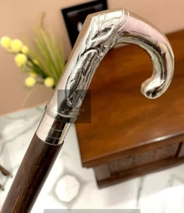 Bastón para caminar con acabado plateado liso Eva Adam mango de cabeza negro madera bastón - Imagen 1 de 5