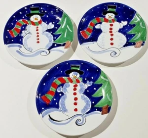 The Cellar THREE Handpainted Plates Italy Snowman with Scarf 1995 New with Tags - Picture 1 of 4