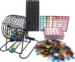 Yuanhe Deluxe Bingo Game Set-Includes Metal Cage,500 Colorful Bingo Chips,100 Bi - Picture 1 of 12