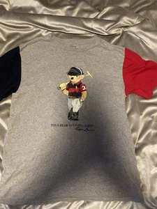 Rare VTG POLO RALPH LAUREN Jockey Bear Color Block Sleeve T Shirt 2010s Youth XL - Picture 1 of 3