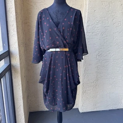 City Chic Faux Wrap Draped Dress Size M/18 Black Belted Above Knee - Image 1 of 4