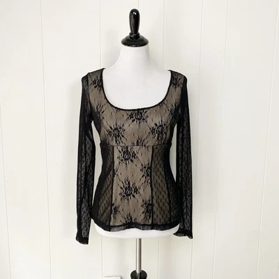 De colección NY&CO Talla M Babydoll Top Romántico Hada Grunge Capricho Encaje Malla Transparente Foto 1 de 4