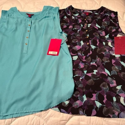 Colección 212 Top Mujer Talla XL Plisado Cuello Redondo Sin Mangas - Nuevo Con Etiquetas Juego de 2 Foto 1 de 4