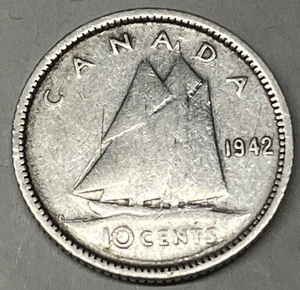 Silbermünze Kanada 1942 10 Cent. Solides klares Beispiel.  Kostenloser Versand!! - Bild 1 von 4