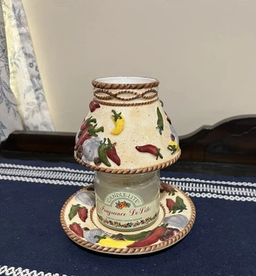 Salt City Candle Holder Shade & Plate Chili Pepper Scene FREE Candle Included - Image 1 of 4