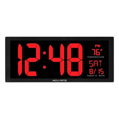 AcuRite 14.5" Large Digital LED Oversized Wall Clock with Date and Temperatur... - Image 1 of 4