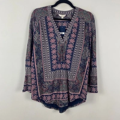 Блузка женская Lucky Brand XL темно-синяя персидский ковер с принтом богемное поповер - Изображение 1 из 4