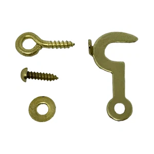 Hook & Eye Latch 1-1/4” Brass Plated Steel 4 pc Set For Wood Clock Cases C-462 - Picture 1 of 2