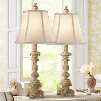 Elize Traditional Table Lamps 26 1/2" High Set of 2 White Washed Bedroom Bedside - Image 1 of 4