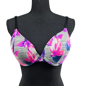 Pink Victorias Secret Damen BH grau Blumen Bügel Push Up T-Shirt Größe 36B - Bild 1 von 12