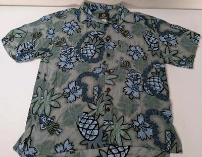 Camisa Hawaiana Mango Moon Para Hombre M Gris Gráfico Honolulu Bailarina Abotonada Foto 1 de 4