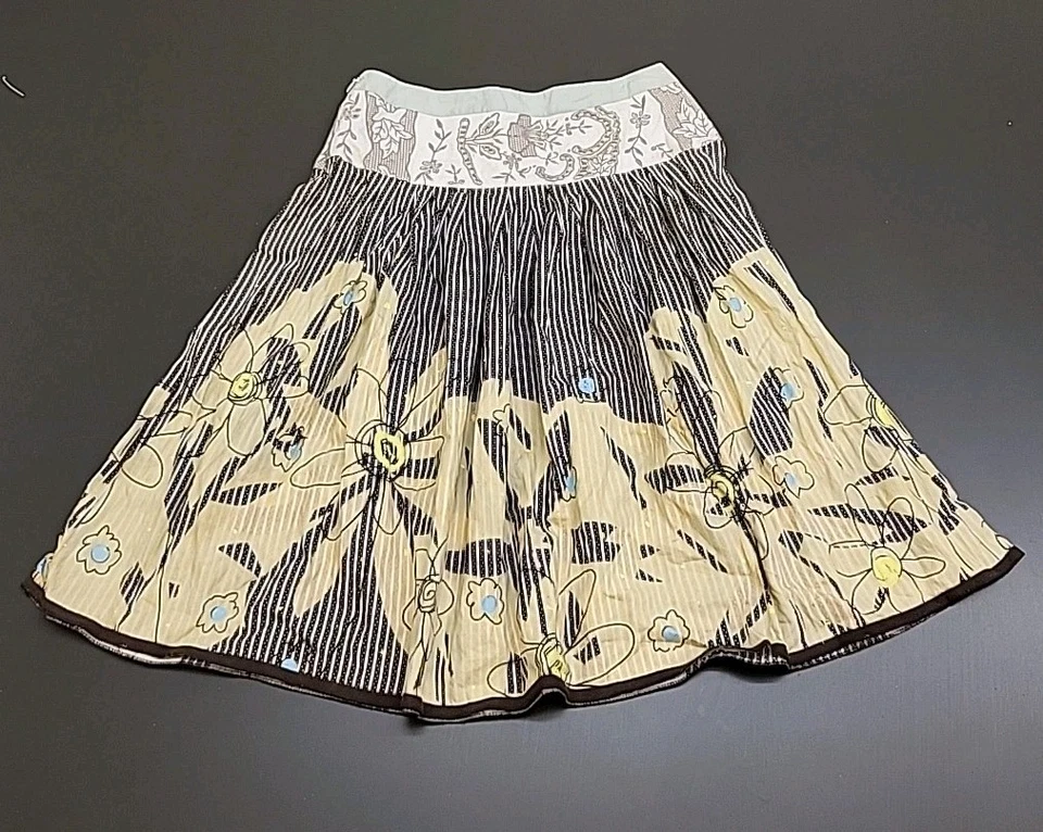 Falda CAbi Mujer Talla 4 Línea A Treasure Floral Rayas Marrón Amarillo Boho Plisada Foto 1 de 4