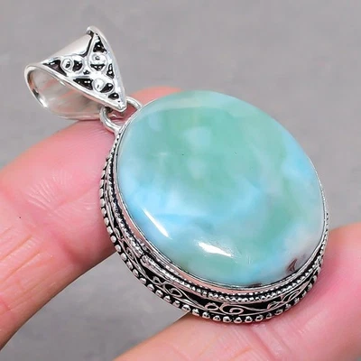 Caribe Larimar Forma Ovalada Piedras Preciosas Regalo Joyería Vintage Colgante 2.1" SR 3489 Foto 1 de 4