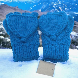 Knit Fingerless Convertible Gloves Hand Warming NWT Nordstrom Turquoise - Picture 1 of 6