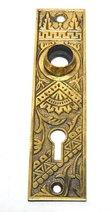 POMELLO PER PORTA VINTAGE SINGOLO STILE EASTLAKE OTTONE MASSICCIO PIASTRA POSTERIORE - Foto 1 di 5