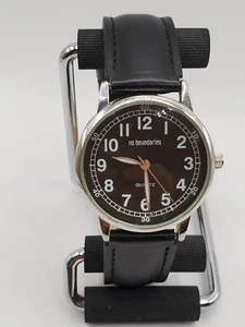 No Boundries Ladies Everyday Quartz Watch 32mm Round Silver Tone Black Faux Band - Picture 1 of 8