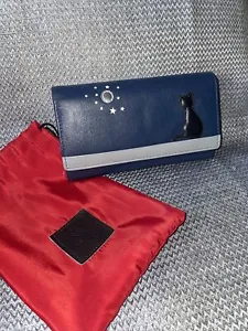 Mala Leather Soft Bifold Purse Midnight Black Cat Navy Purse  - Picture 1 of 9