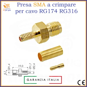 Connettore SMA femmina rf antenna a crimpare saldare presa per cavo RG174 RG316 - Zdjęcie 1 z 3
