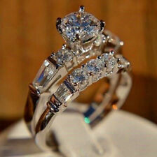 7mm Round Cut VVS1 Moissanite Bridal Set Engagement Ring Solid 14K White Gold FN