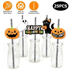 25Pc Halloween Party Striped Straws Disposable Drinking Straws Paper Straw Decor - Picture 1 of 8