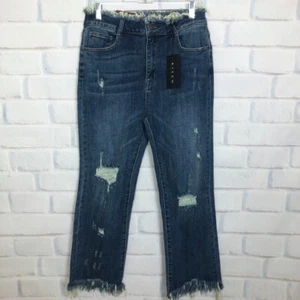 NWT Risen Los Angeles High Waist Frayed Hem Straight Leg Jeans Size 30 - Picture 1 of 10