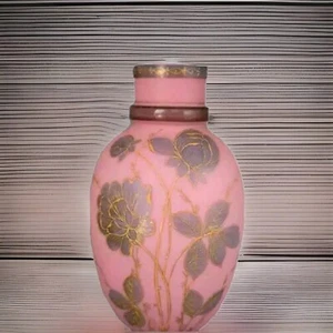 Antique Matte Cased Pink Glass Vase Signed Franz Pallme Konig 1800s - Picture 1 of 7