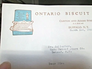 Carta comercial con cabeza de cartel Ontario Biscuit Company 1923 color BUFFALO NY - Imagen 1 de 4