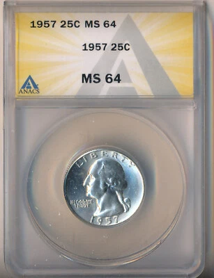 1957 WASHINGTON SILVER QUARTER **ANACS CERTIFIED MS 64** FREE SHIPPING!! - Image 1 of 2