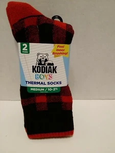 Kodiak Boys Thermal Socks Medium (10-2.5) Red/Black Pack of 2 - Picture 1 of 8