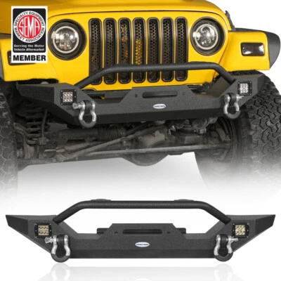 Placa de cabrestante incorporada para parachoques delantero + luces LED para Jeep Wrangler TJ 1997-2006  Foto 1 de 4