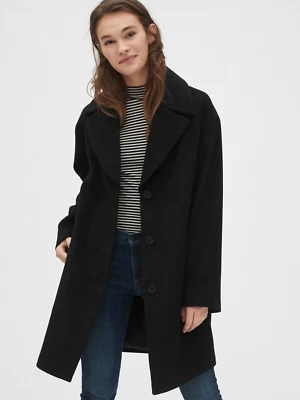 Gap Oversized Wool-Blend Cocoon Coat Women's Sz S Tall Black Trench NWT $198 - Image 1 of 4