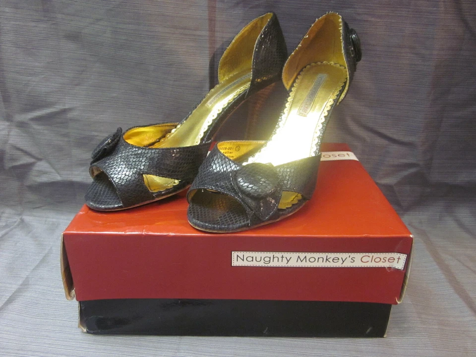 Naughty Monkey's Closet - Zapatos de tacón alto de cuero MAMMA MIA negros precio de venta sugerido por el fabricante 74 USD Foto 1 de 4
