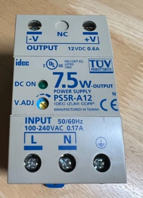IDEC PS5R-A12 Power Supply 7.5W 12VDC DIN 120/240V 0.6A NEW OLD STOCK - Image 1 of 2