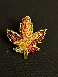 Vintage Maple Leaf / Niagara Falls Enamel Brooch Souvenir Pin Gold Tone VGC - Picture 1 of 2