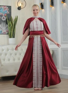 Vestido tradicional paletino sin mangas satinado de henna bordado para mujer - Imagen 1 de 9