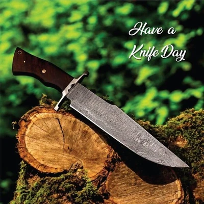 Custom Handmade Damascus Steel Hunting Knife with Leather Sheath, Birthday Gifts - Image 1 of 4