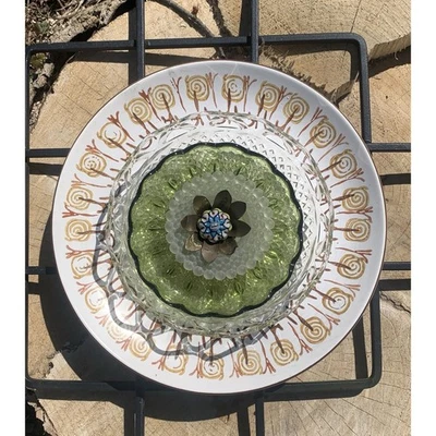 Arte de jardim de vidro reaproveitado apanhador de sol flor escultura feita à mão porcelana vintage OOAK - Imagem 1 de 4
