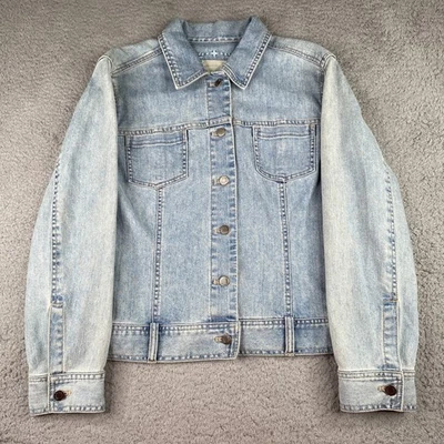 Jaqueta jeans feminina J. Jill grande azul bolso com botões manga longa - Imagem 1 de 4