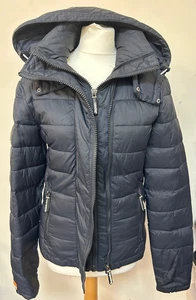 Superdry Black Fuji Double Zip Short Padded Hooded Jacket Size S Women Preloved - Bild 1 von 8