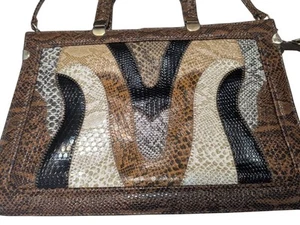 Vintage Snakeskin Briefcase Satchel 14" Geometric Animal Print Leather Handbag - Picture 1 of 12